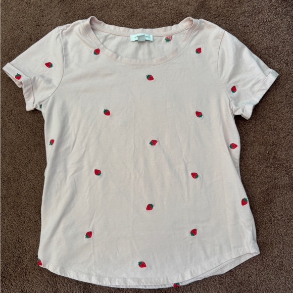 Vintage America Strawberry Print Tee - Cream Pink - Size M - Picture 1 of 2